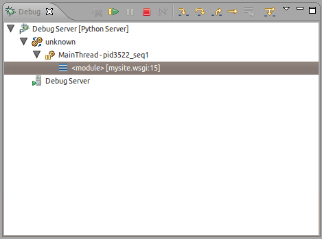 Screenshot of pydev remote debugger running in eclipse